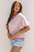 Striped Pattern Short Ruffle Sleeve Round Neck Top