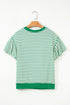 Striped Pattern Short Ruffle Sleeve Round Neck Top