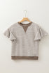 Striped Pattern Short Ruffle Sleeve Round Neck Top