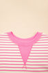 Striped Pattern Short Ruffle Sleeve Round Neck Top