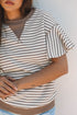 Striped Pattern Short Ruffle Sleeve Round Neck Top
