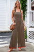 Striped Pattern Square Neck Shirred Wide Leg Jumpsuit