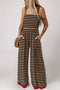 Striped Pattern Square Neck Shirred Wide Leg Jumpsuit