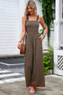 Striped Pattern Square Neck Shirred Wide Leg Jumpsuit