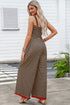 Striped Pattern Square Neck Shirred Wide Leg Jumpsuit