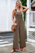 Striped Pattern Square Neck Shirred Wide Leg Jumpsuit