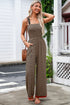 Striped Pattern Square Neck Shirred Wide Leg Jumpsuit