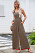 Striped Pattern Square Neck Shirred Wide Leg Jumpsuit