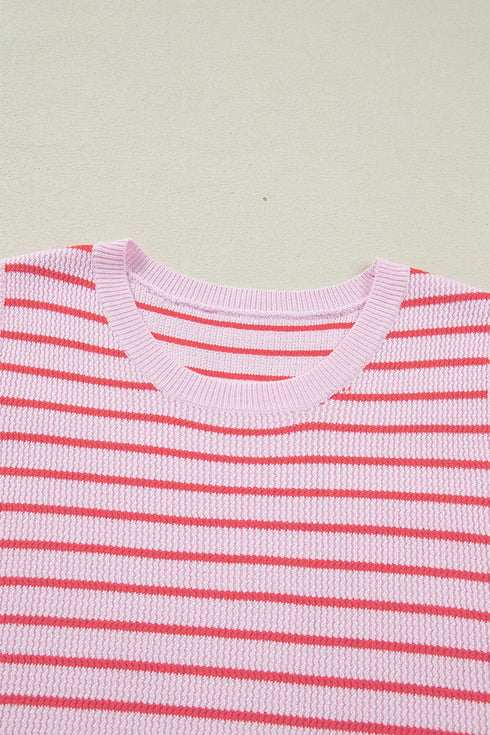 Striped Pattern Textured Knit Sleeveless Sweater Vest