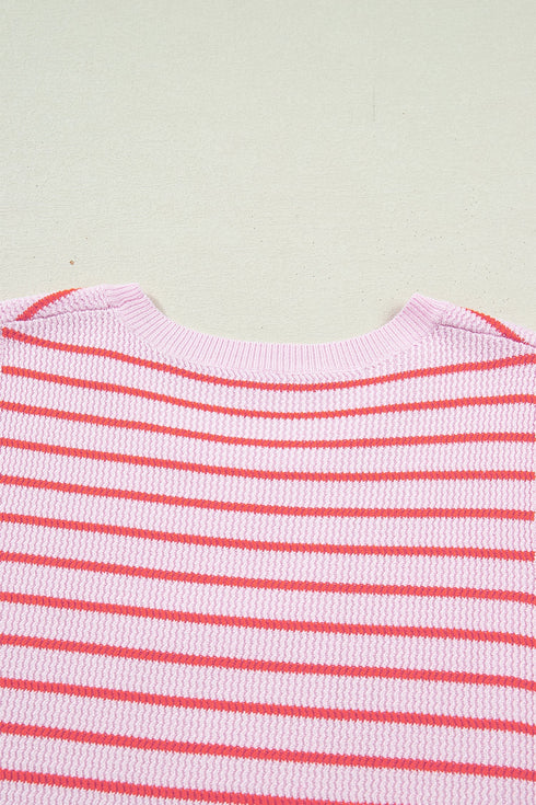 Striped Pattern Textured Knit Sleeveless Sweater Vest
