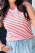 Striped Pattern Textured Knit Sleeveless Sweater Vest