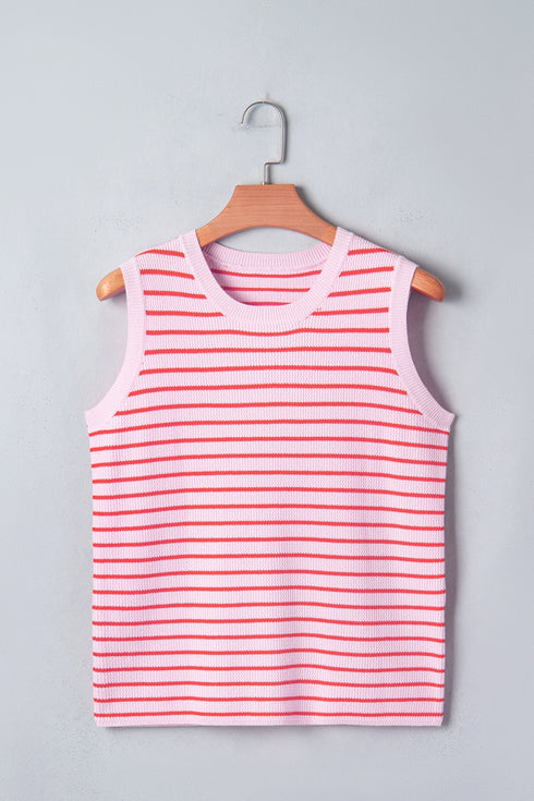 Striped Pattern Textured Knit Sleeveless Sweater Vest