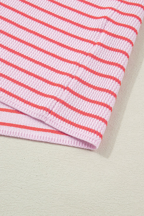 Striped Pattern Textured Knit Sleeveless Sweater Vest