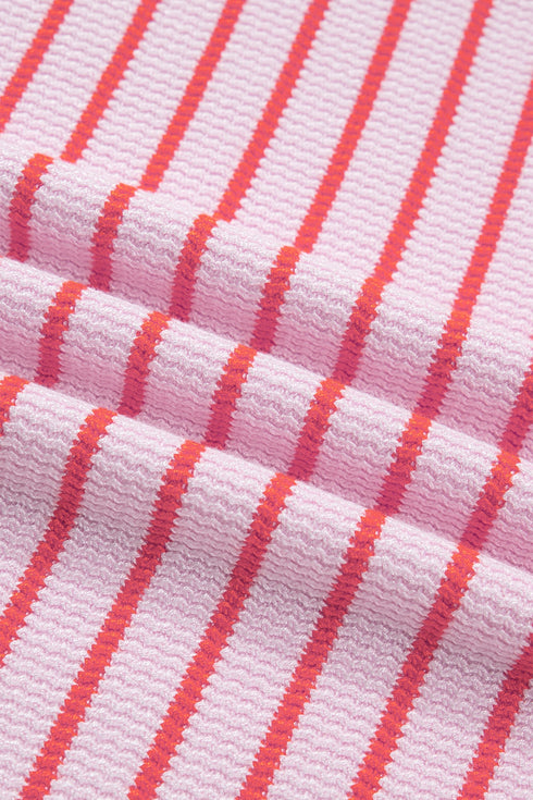 Striped Pattern Textured Knit Sleeveless Sweater Vest