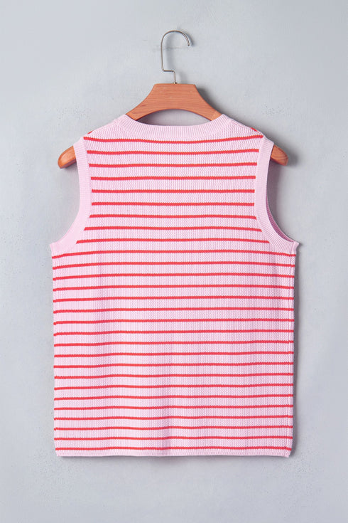 Striped Pattern Textured Knit Sleeveless Sweater Vest