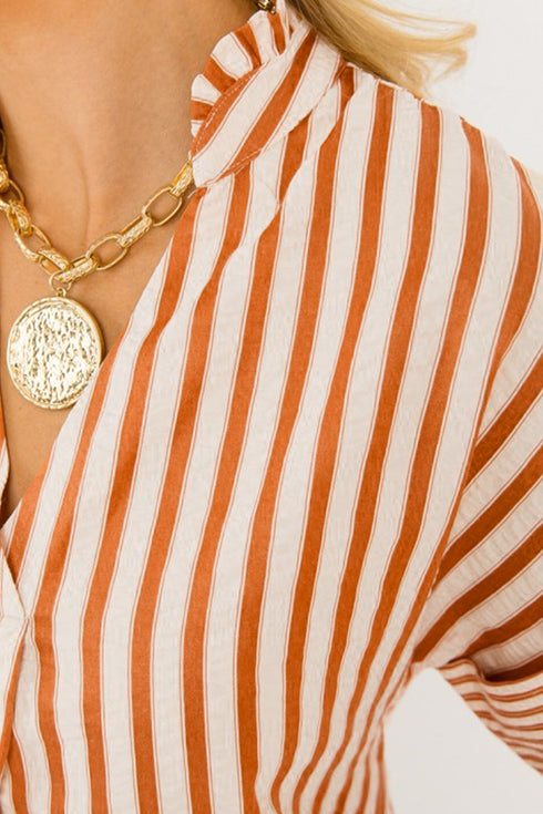 Striped Pinched V Neck Cuffed Shift Mini Dress