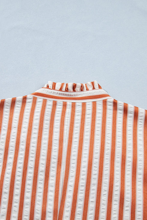 Striped Pinched V Neck Cuffed Shift Mini Dress