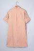 Striped Pinched V Neck Cuffed Shift Mini Dress