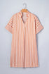 Striped Pinched V Neck Cuffed Shift Mini Dress