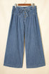 Striped Pleated Drawstring Waist Wide Leg Jeans