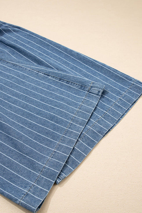 Striped Pleated Drawstring Waist Wide Leg Jeans
