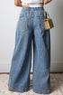 Striped Pleated Drawstring Waist Wide Leg Jeans