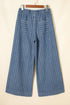 Striped Pleated Drawstring Waist Wide Leg Jeans