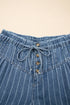 Striped Pleated Drawstring Waist Wide Leg Jeans