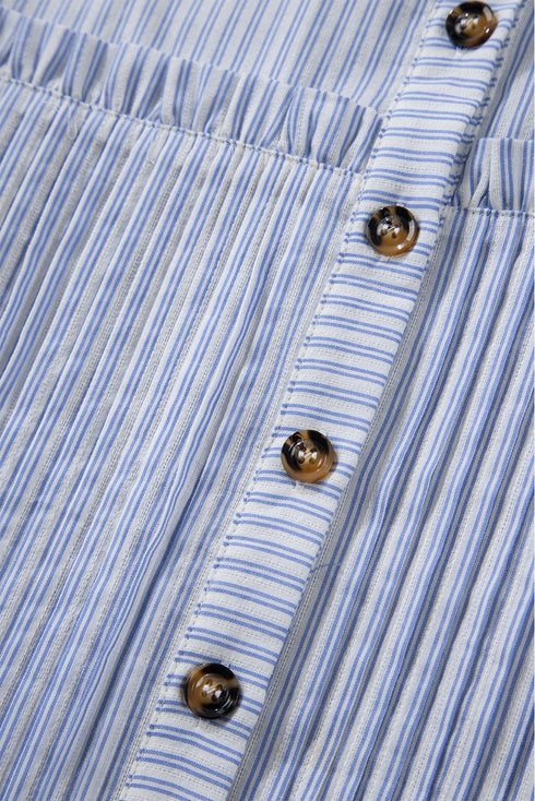 Striped Pleated Tiered Button Down Shirt