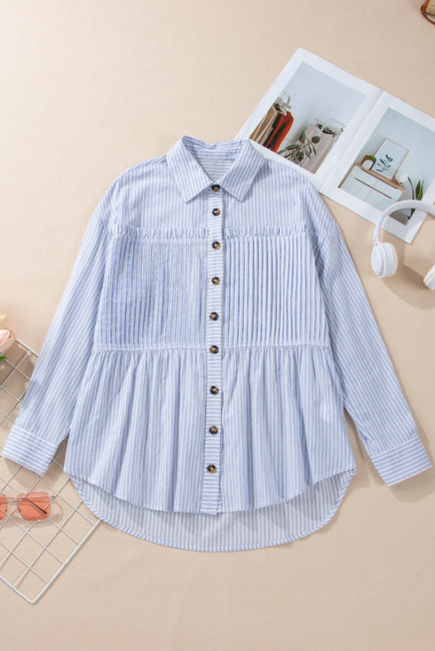Striped Pleated Tiered Button Down Shirt