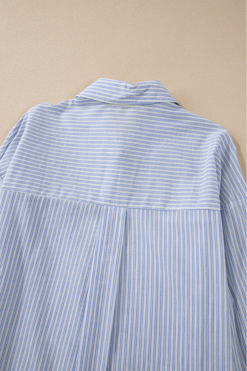 Striped Pleated Tiered Button Down Shirt