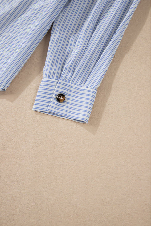 Striped Pleated Tiered Button Down Shirt