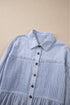 Striped Pleated Tiered Button Down Shirt