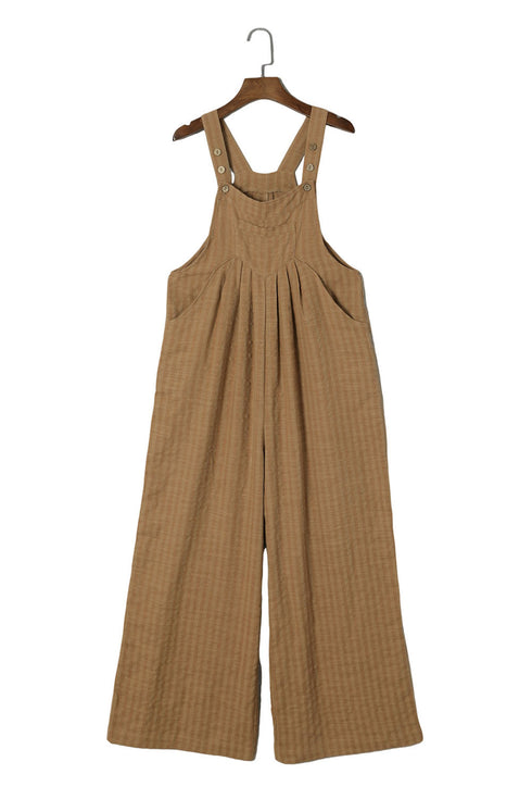 Striped Pleated Wide Leg Pocketed Jumpsuit