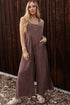 Striped Pleated Wide Leg Pocketed Jumpsuit