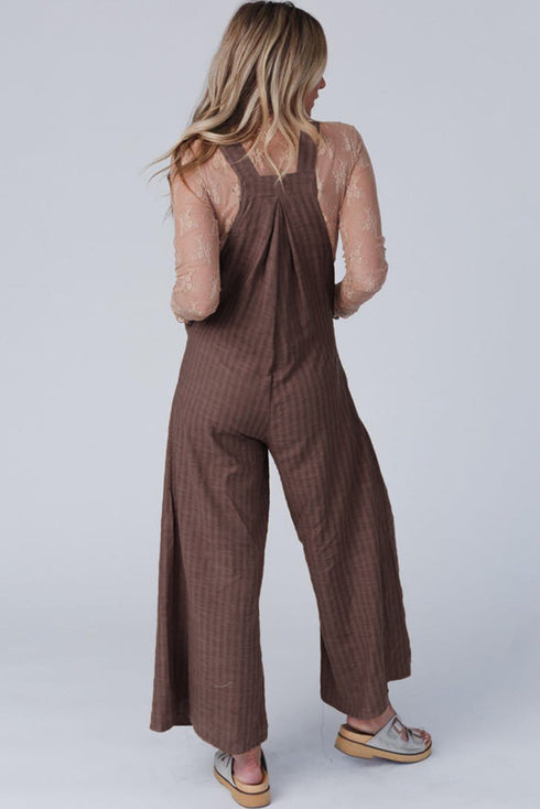 Striped Pleated Wide Leg Pocketed Jumpsuit