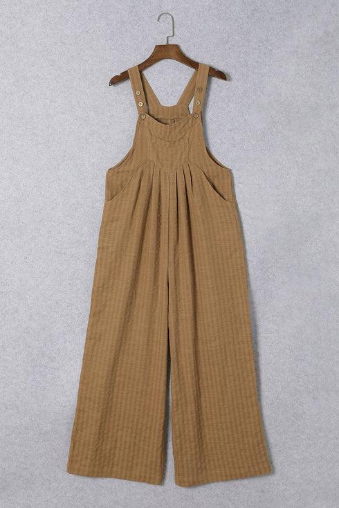Striped Pleated Wide Leg Pocketed Jumpsuit