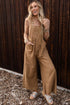 Striped Pleated Wide Leg Pocketed Jumpsuit