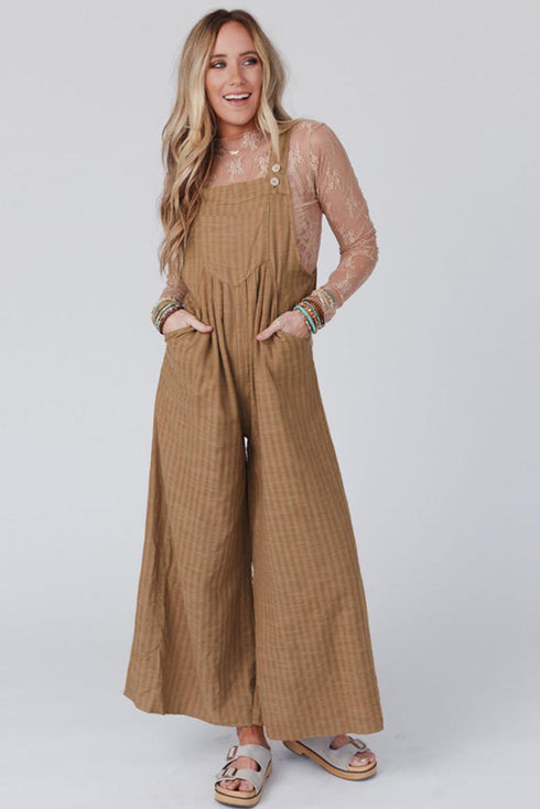 Striped Pleated Wide Leg Pocketed Jumpsuit