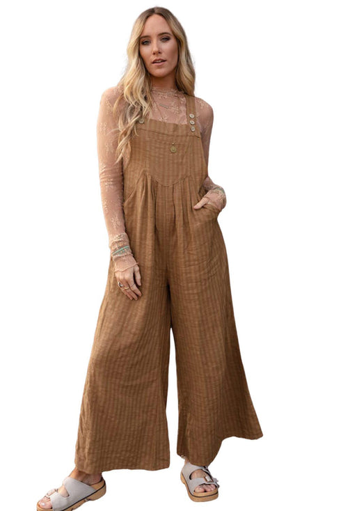 Striped Pleated Wide Leg Pocketed Jumpsuit