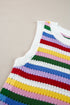 Striped Pointelle Knit Crew Neck Sleeveless Tank Top