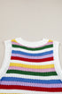 Striped Pointelle Knit Crew Neck Sleeveless Tank Top