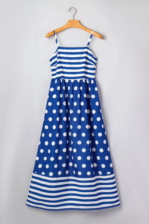 Striped Polka Dot Patchwork Spaghetti Strap Maxi Dress