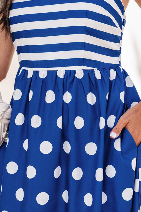 Striped Polka Dot Patchwork Spaghetti Strap Maxi Dress