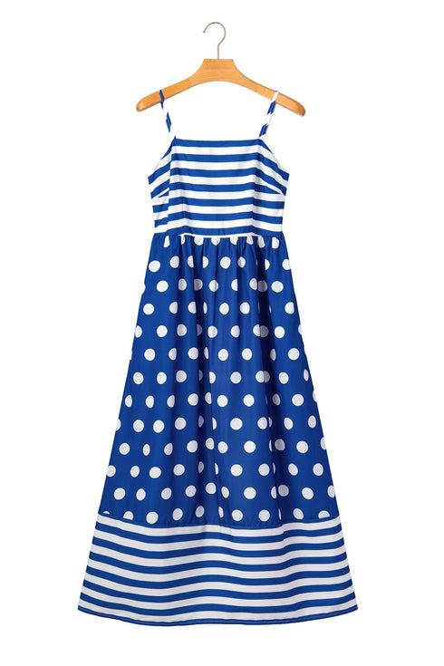 Striped Polka Dot Patchwork Spaghetti Strap Maxi Dress