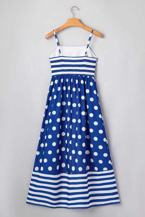 Striped Polka Dot Patchwork Spaghetti Strap Maxi Dress