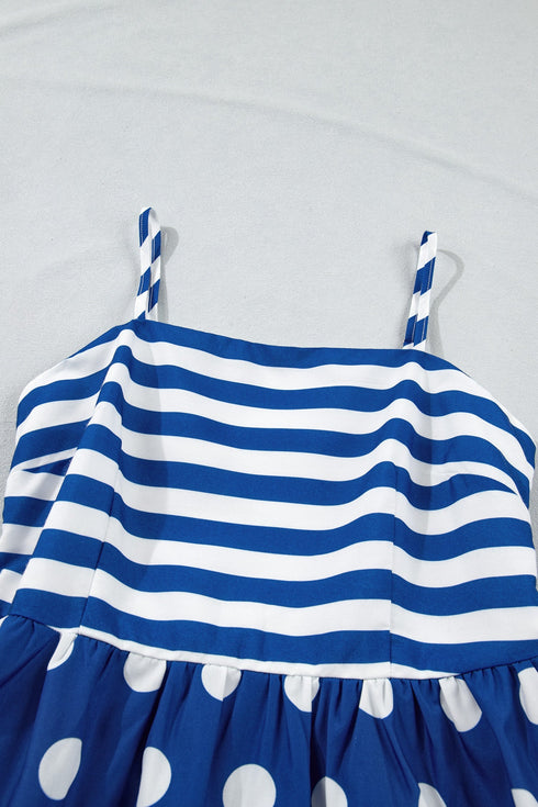 Striped Polka Dot Patchwork Spaghetti Strap Maxi Dress