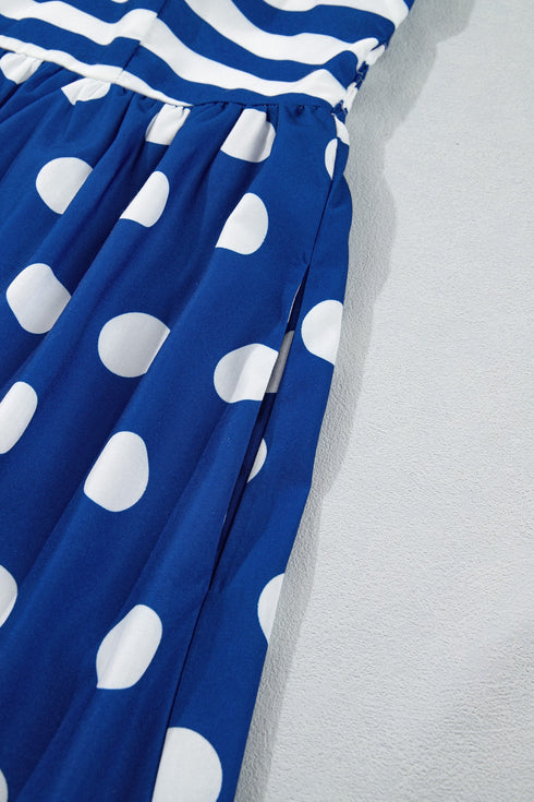 Striped Polka Dot Patchwork Spaghetti Strap Maxi Dress