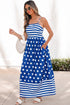 Striped Polka Dot Patchwork Spaghetti Strap Maxi Dress