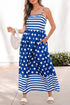 Striped Polka Dot Patchwork Spaghetti Strap Maxi Dress
